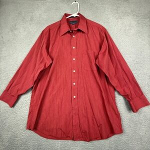Paul Fredrick Mens‎ Red Pinstripe Long Sleeve Cotton Dress Shirt 16 1/2 32